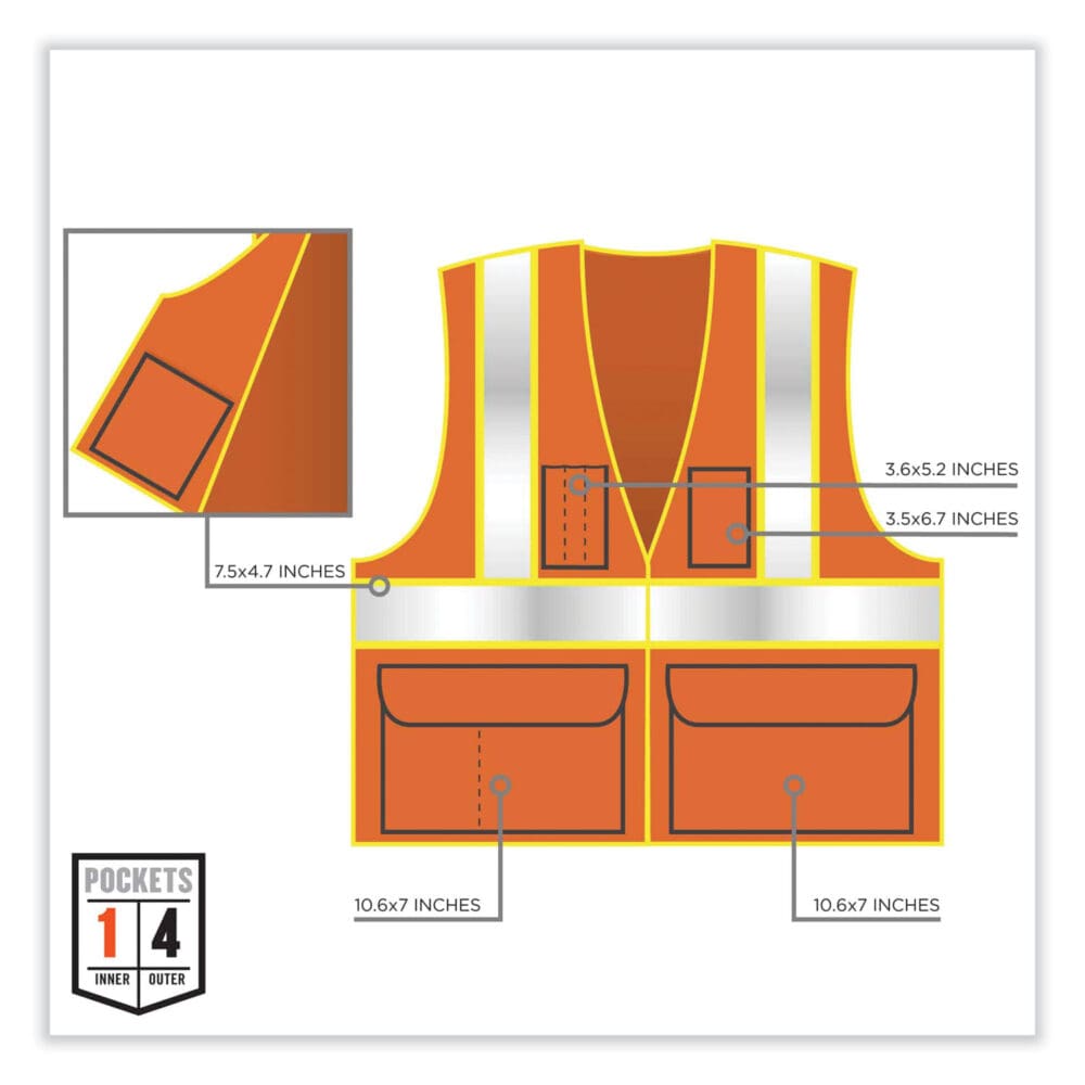 GloWear 8235ZX Class 2 Two-Tone X-Back Vest, Polyester, 2X-Large/3X-Large, Orange, Ships in 1-3 Business Days - Image 3
