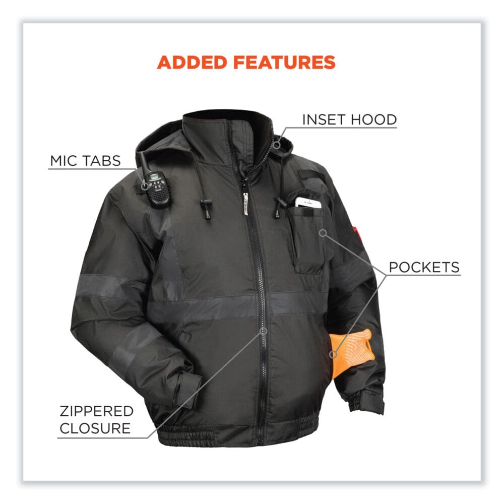 GloWear 8377EV Non-Certified Hi-Vis Quilted Bomber Jacket, Black, Large, Ships in 1-3 Business Days - Image 5