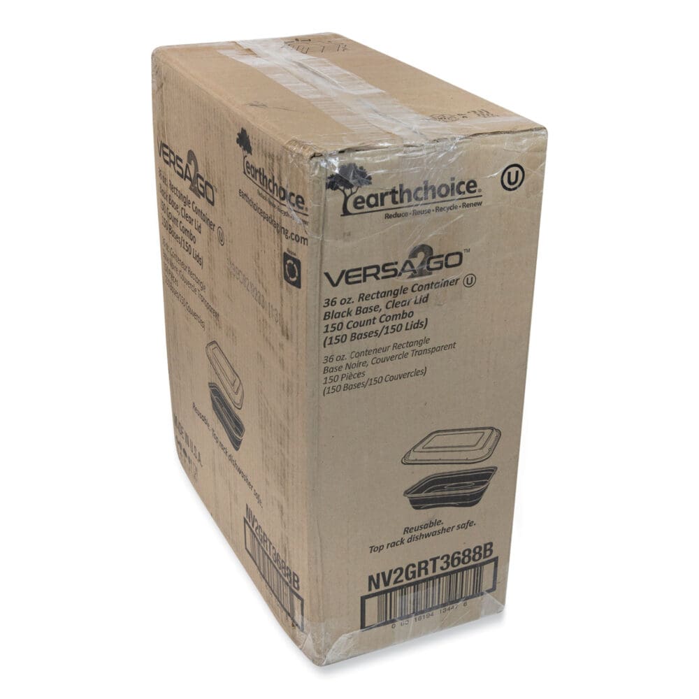 EarthChoice Versa2Go Microwaveable Container, 36 oz, 8.4 x 5.6 x 2, Black/Clear, Plastic, 150/Carton - Image 3