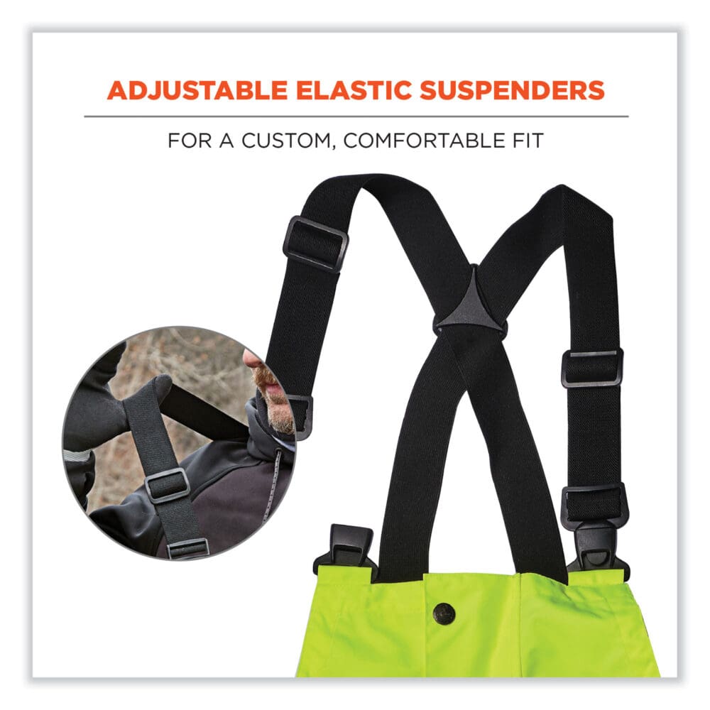 GloWear 8918BK Class E Hi-Vis Rain Bibs Black Bottom, Medium, Lime, Ships in 1-3 Business Days - Image 2