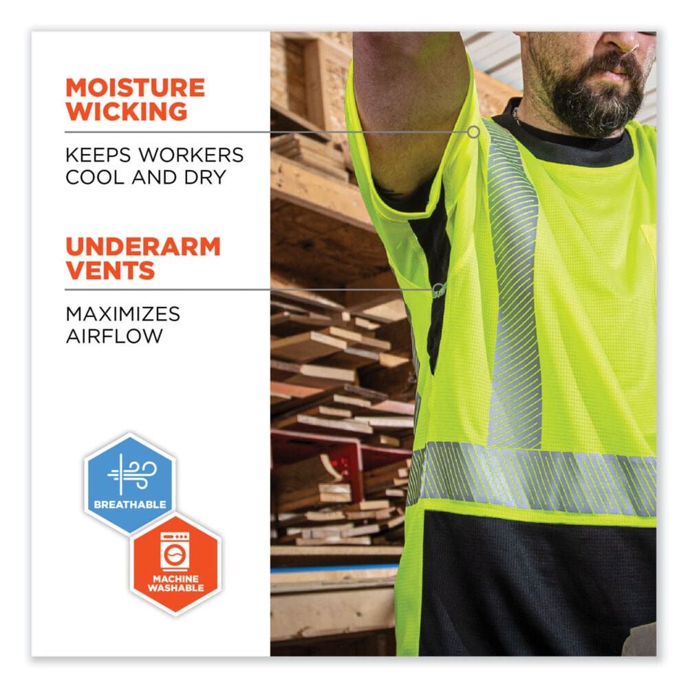 GloWear 8283BK Class 2 Lightweight Performance Hi-Vis T-Shirt, Polyester, Small, Lime, Ships in 1-3 Business Days - Image 4