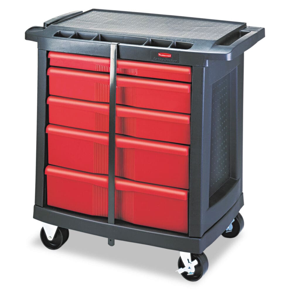 Five-Drawer Mobile Workcenter, 32.63w x 19.9d x 33.5h, Black Plastic Top - Image 2