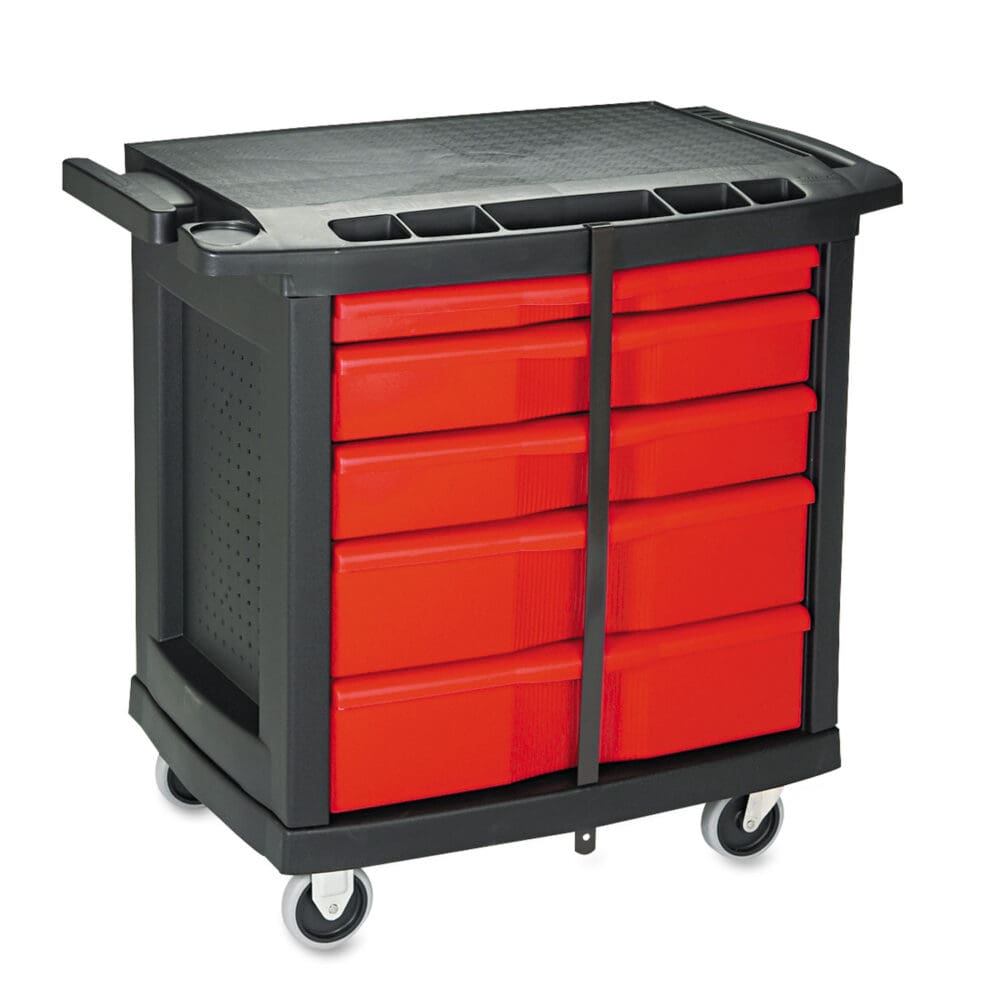 Five-Drawer Mobile Workcenter, 32.63w x 19.9d x 33.5h, Black Plastic Top - Image 8