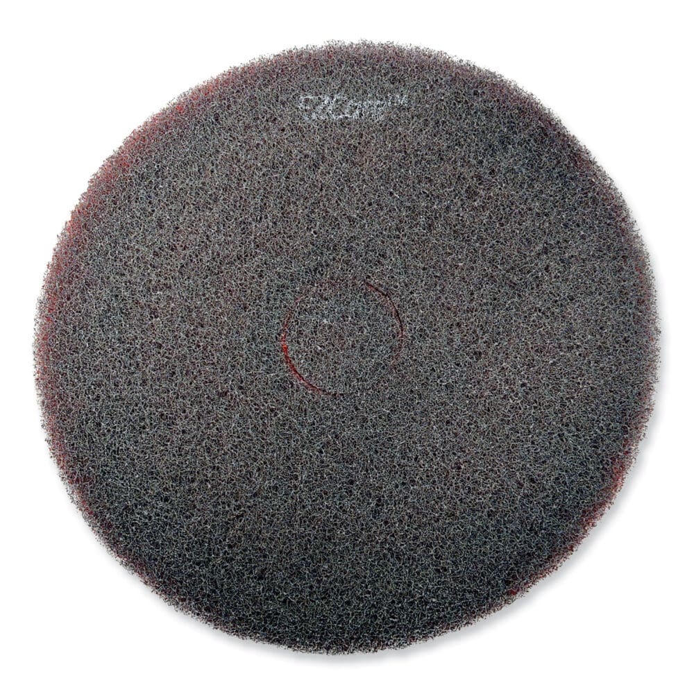 EZ CARE Heavy Duty Scrub Pad, 20" Diameter, Red/Gray, 5/Carton - Image 2