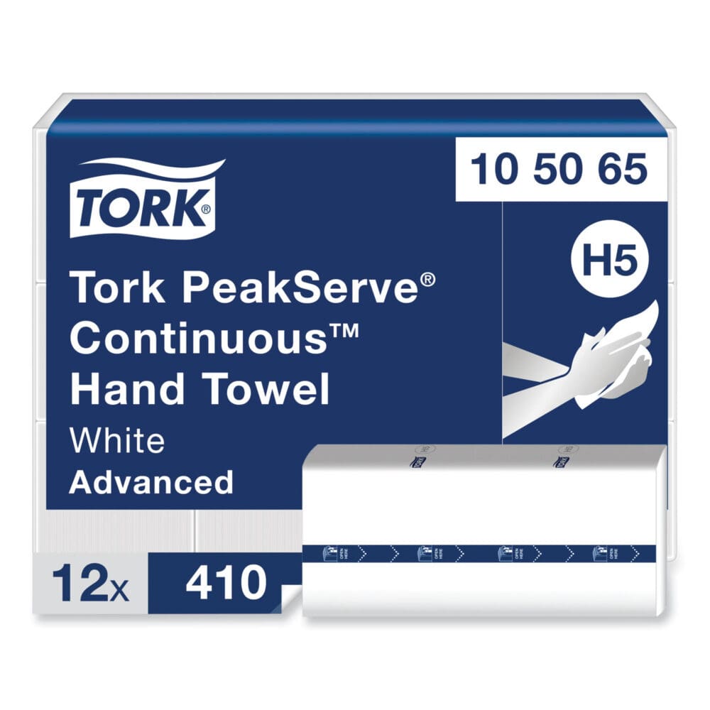 PeakServe Continuous Hand Towel, 1-Ply, 7.91 x 8.85, White, 410 Wipes/Pack, 12 Packs/Carton - Image 9