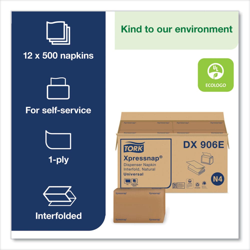 Xpressnap Interfold Dispenser Napkins, 2-Ply, Bag-Pack, 13 x 8.5, Natural, 500/Pack, 12 Packs/Carton - Image 2