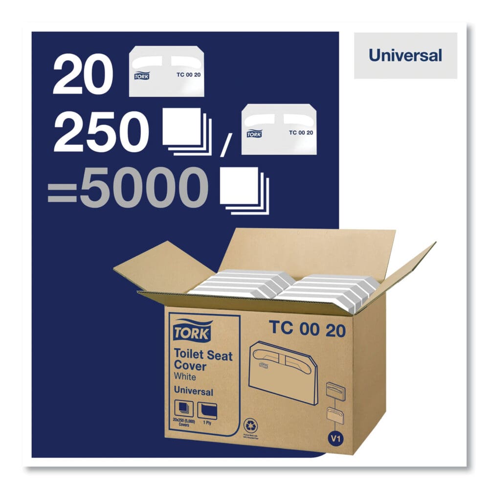Toilet Seat Cover, Half-Fold, 14.5 x 17, White, 250/Pack, 20 Packs/Carton - Image 2