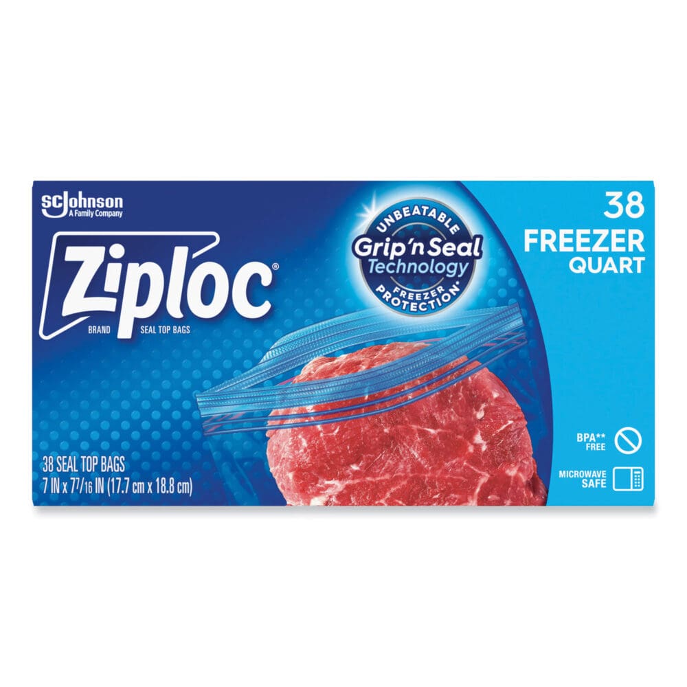Double Zipper Freezer Bags, 1 qt, 2.7 mil, 6.97" x 7.7", Clear, 38 Bags/Box, 9 Boxes/Carton - Image 2