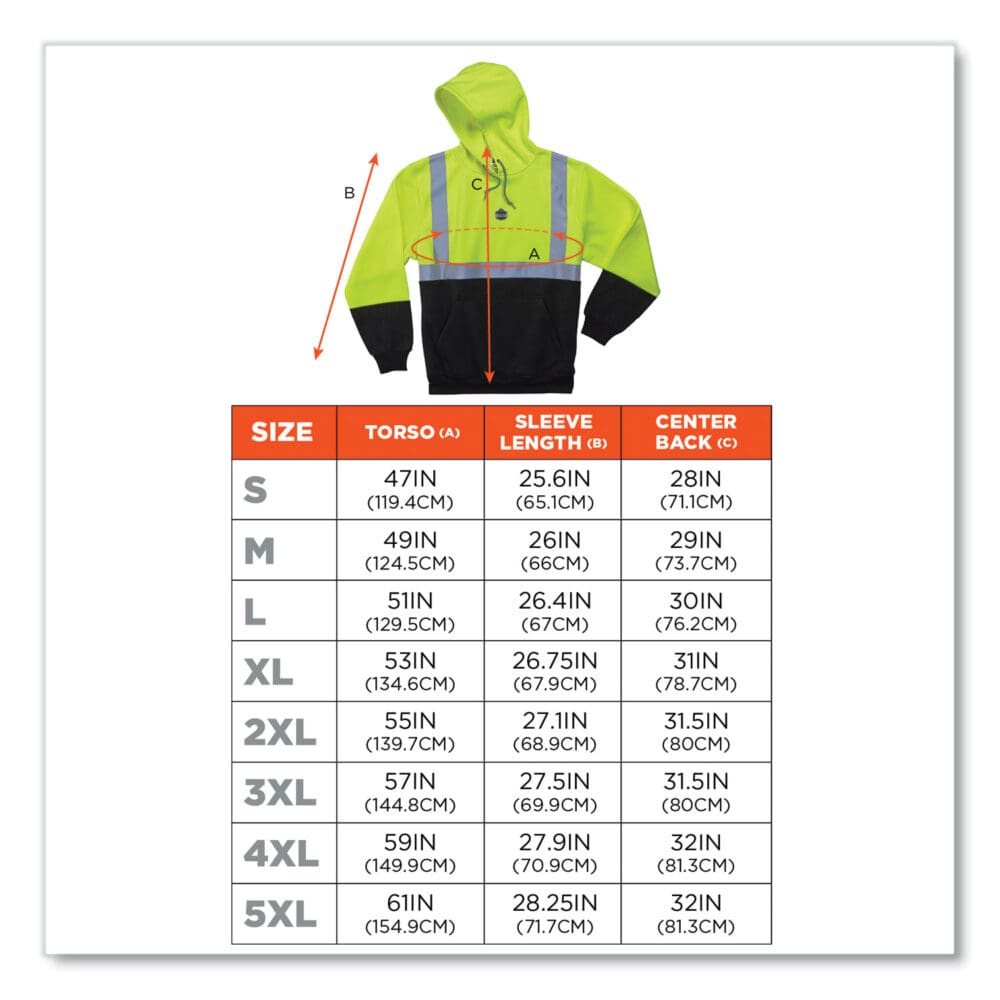 GloWear 8293 Hi-Vis Class 2 Hooded Sweatshirt Black Bottom, Polar Fleece, Small, Lime, Ships in 1-3 Business Days - Image 4