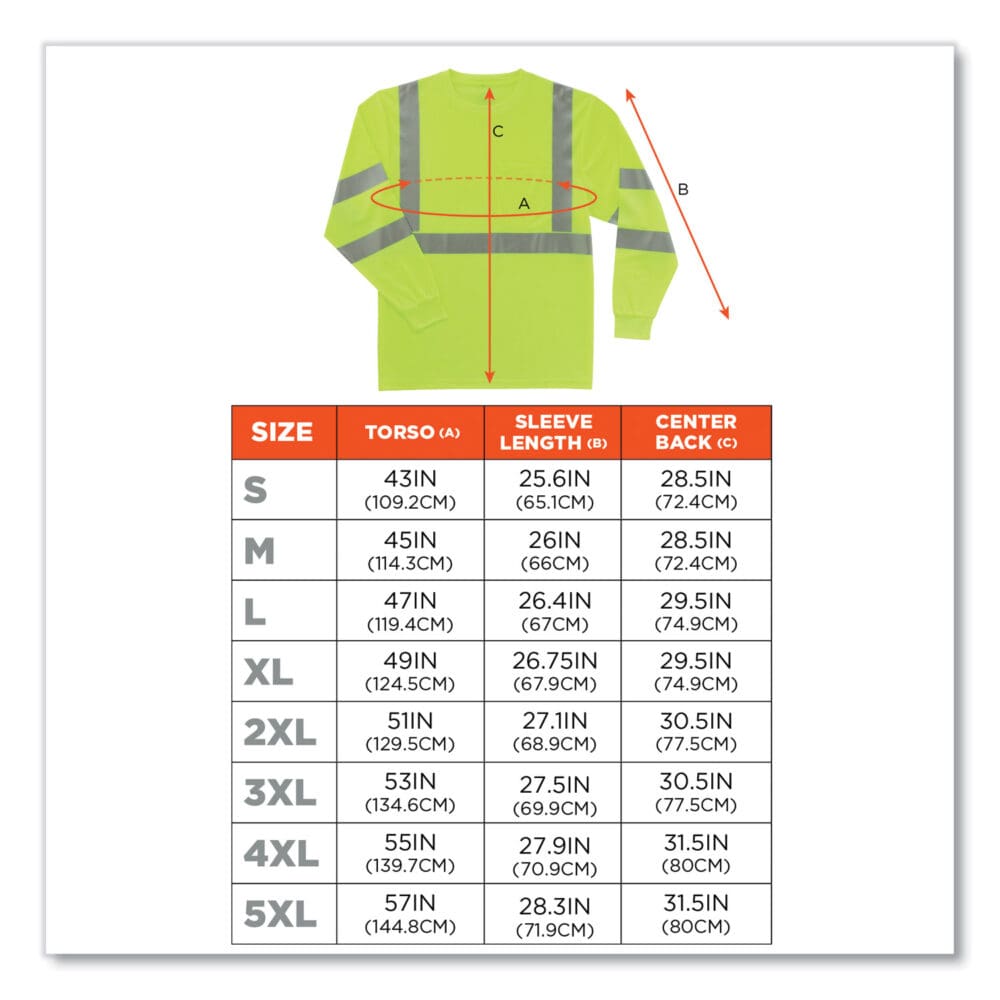 GloWear 8391 Class 3 Hi-Vis Long Sleeve Shirt, Polyester, Lime, 2X-Large, Ships in 1-3 Business Days - Image 4