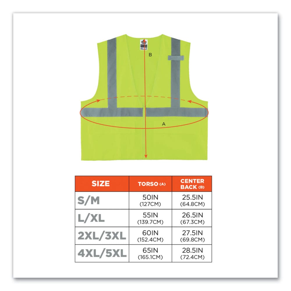 GloWear 8225Z Class 2 Standard Solid Vest, Polyester, Lime, Large/X-Large, Ships in 1-3 Business Days - Image 2