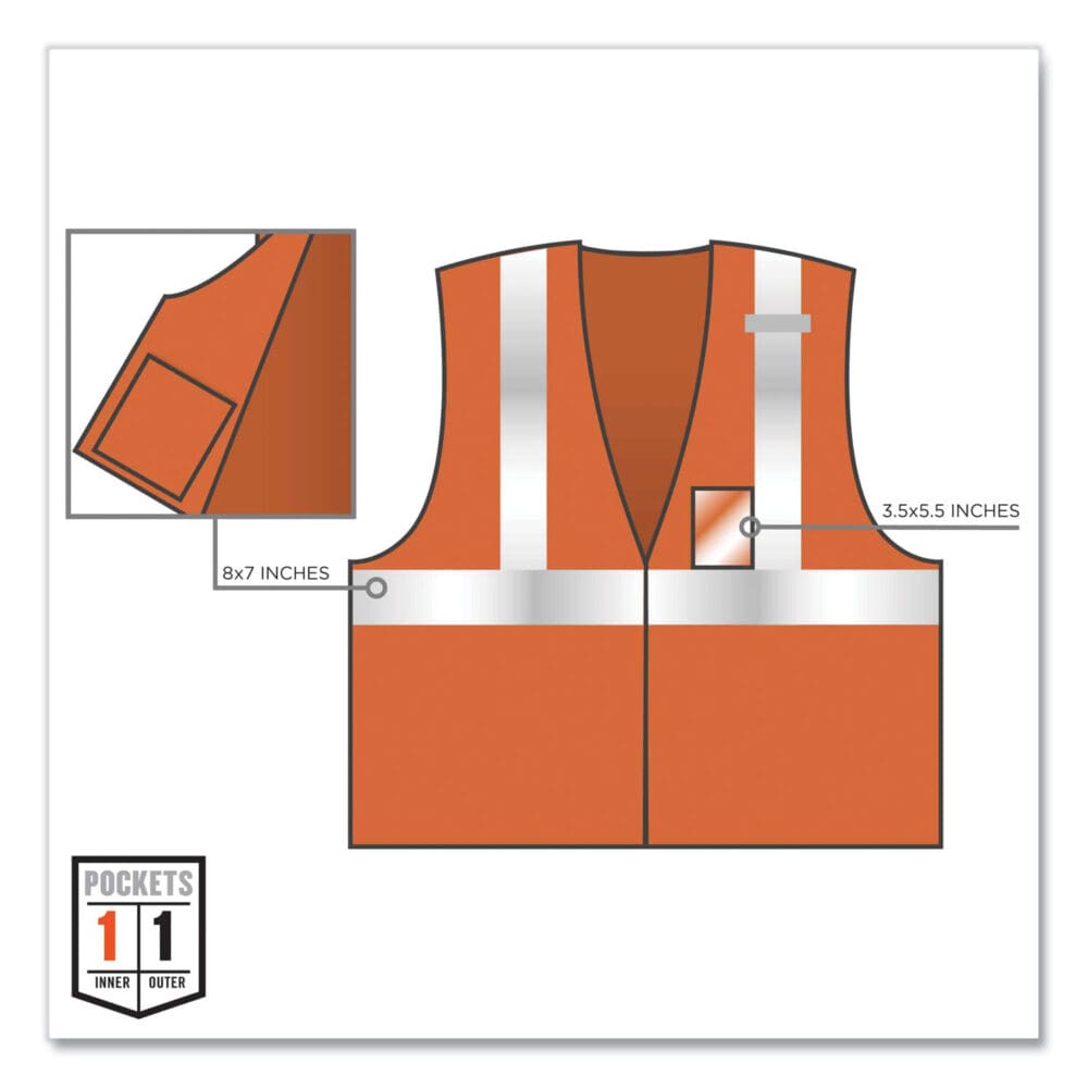 GloWear 8216BA Class 2 Breakaway Mesh ID Holder Vest, Polyester, 4X-Large/5X-Large, Orange, Ships in 1-3 Business Days - Image 2