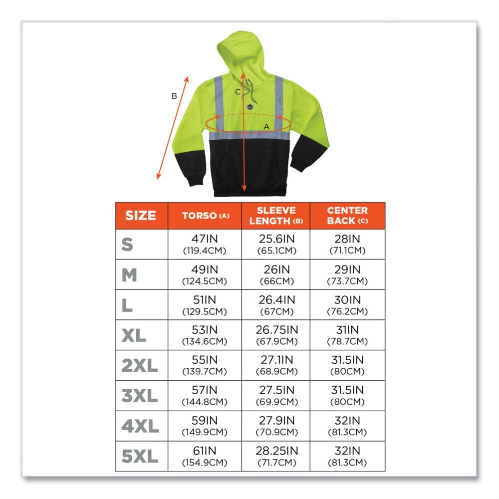 GloWear 8293 Hi-Vis Class 2 Hooded Sweatshirt Black Bottom, Polar Fleece, Small, Lime, Ships in 1-3 Business Days - Image 4
