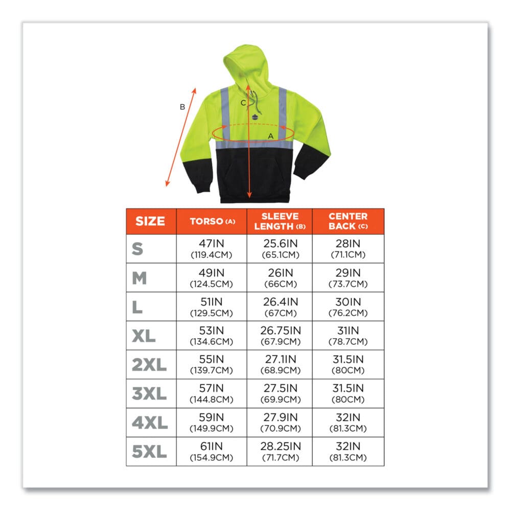 GloWear 8293 Hi-Vis Class 2 Hooded Sweatshirt Black Bottom, Polar Fleece, Small, Lime, Ships in 1-3 Business Days - Image 3