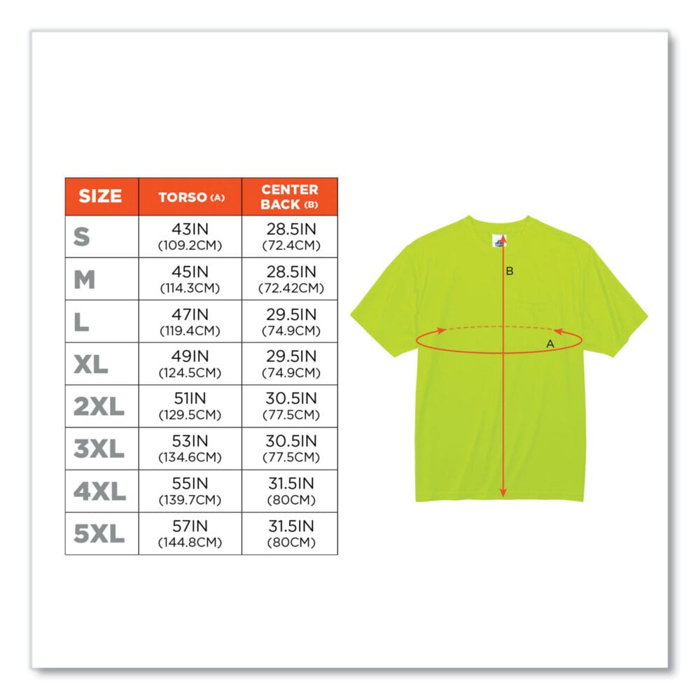 GloWear 8089 Non-Certified Hi-Vis T-Shirt, Polyester, Large, Lime, Ships in 1-3 Business Days - Image 3