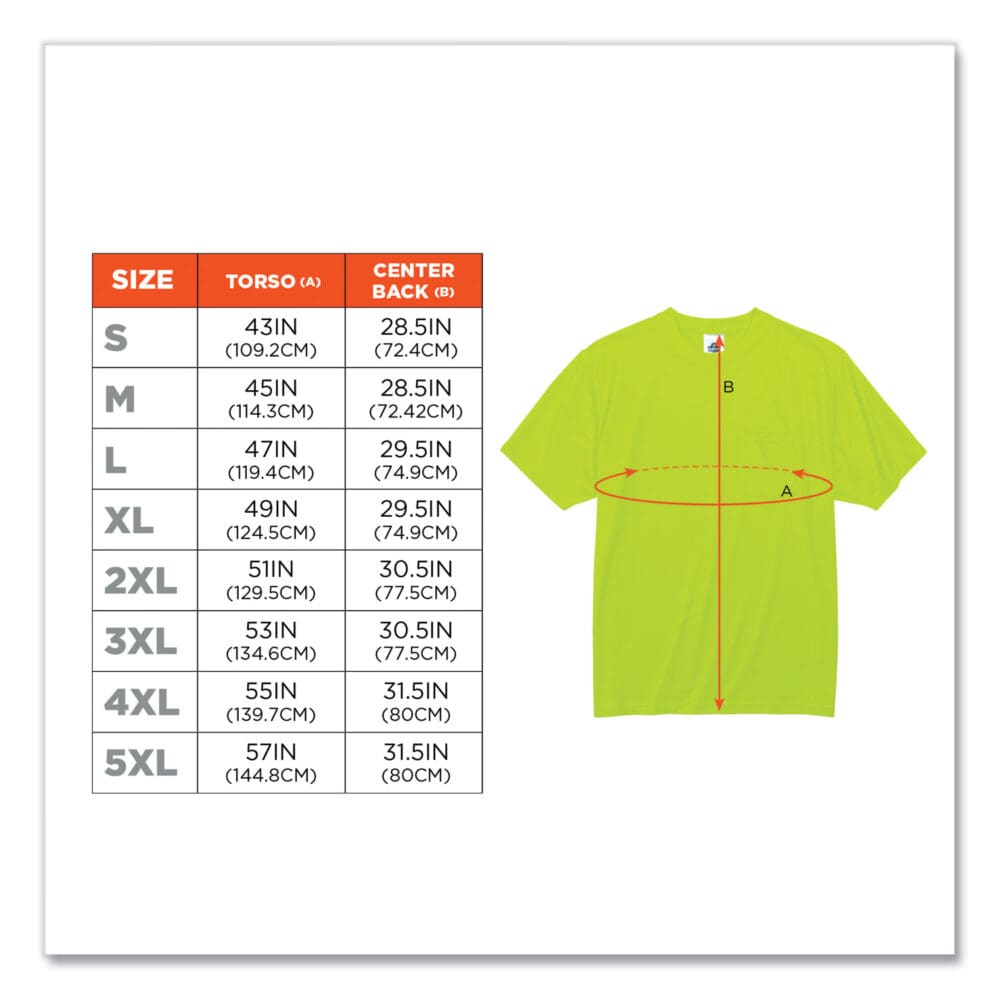 GloWear 8089 Non-Certified Hi-Vis T-Shirt, Polyester, 2X-Large, Lime, Ships in 1-3 Business Days - Image 3