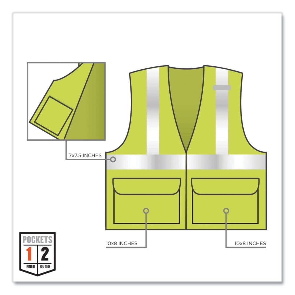 GloWear 8225HL Class 2 Standard Solid Hook and Loop Vest, Polyester, Lime, Large/X-Large, Ships in 1-3 Business Days - Image 4