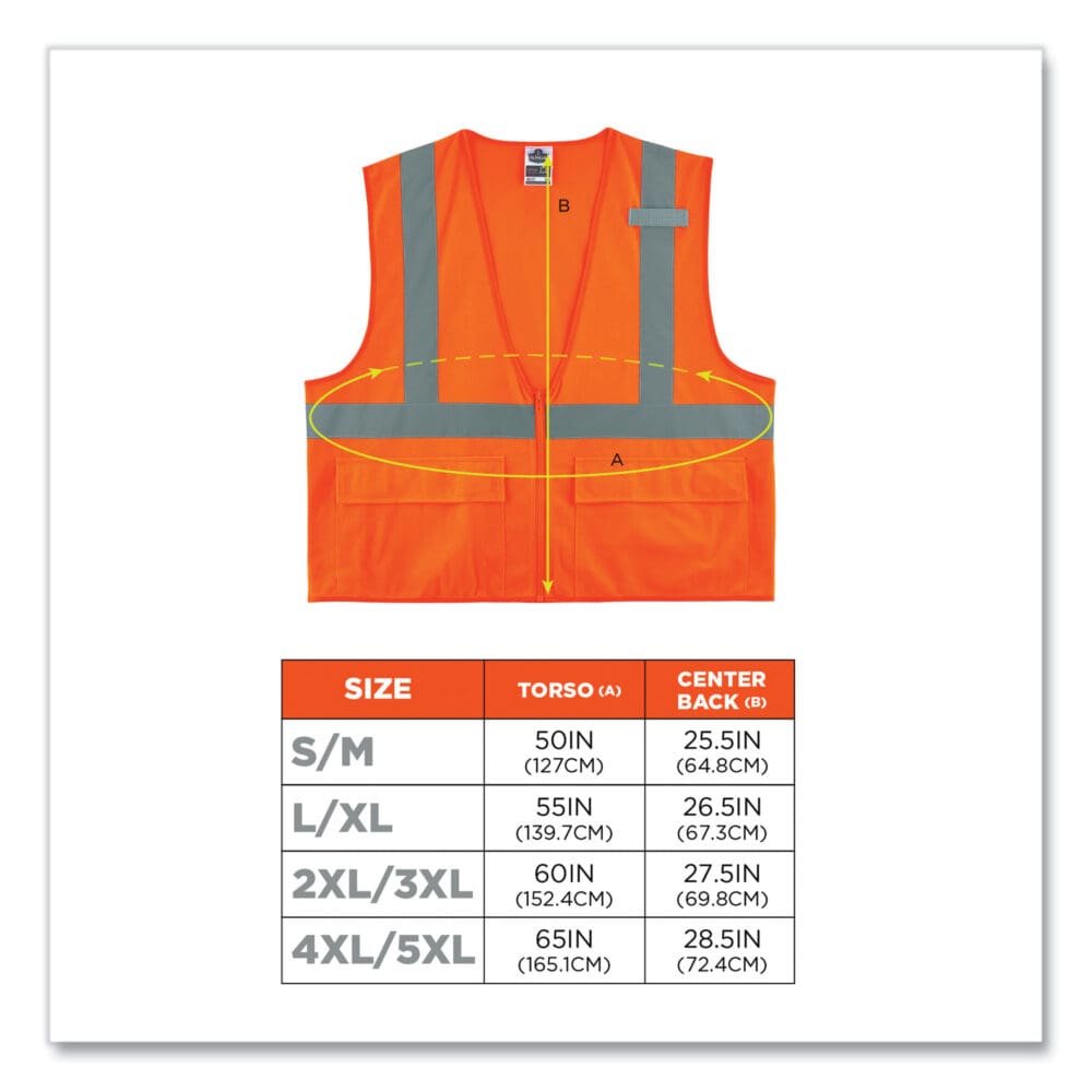 GloWear 8225Z Class 2 Standard Solid Vest, Polyester, Orange, Large/-Large, Ships in 1-3 Business Days - Image 2