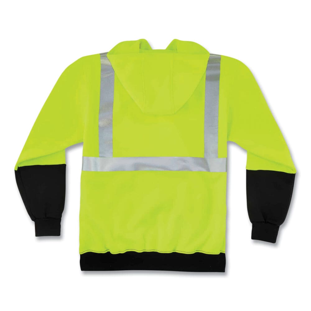 GloWear 8293 Hi-Vis Class 2 Hooded Sweatshirt Black Bottom, Polar Fleece, Small, Lime, Ships in 1-3 Business Days - Image 2