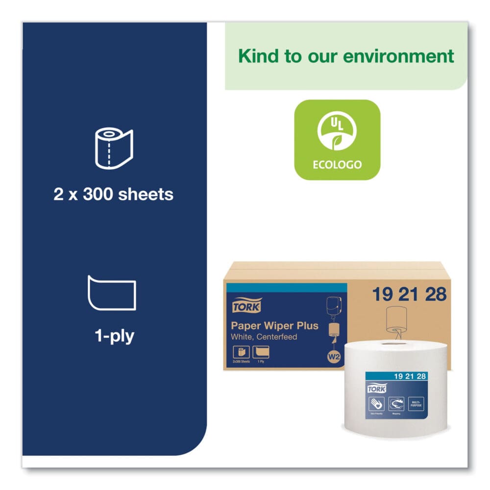 Paper Wiper Plus, 9.8 x 15.2, White, 300/Roll, 2 Rolls/Carton - Image 2