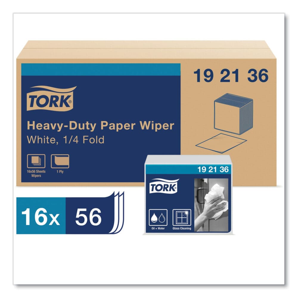 Heavy-Duty Paper Wiper 1/4 Fold, 1-Ply, 12.5 x 13, White, 56/Pack, 16 Packs/Carton - Image 7