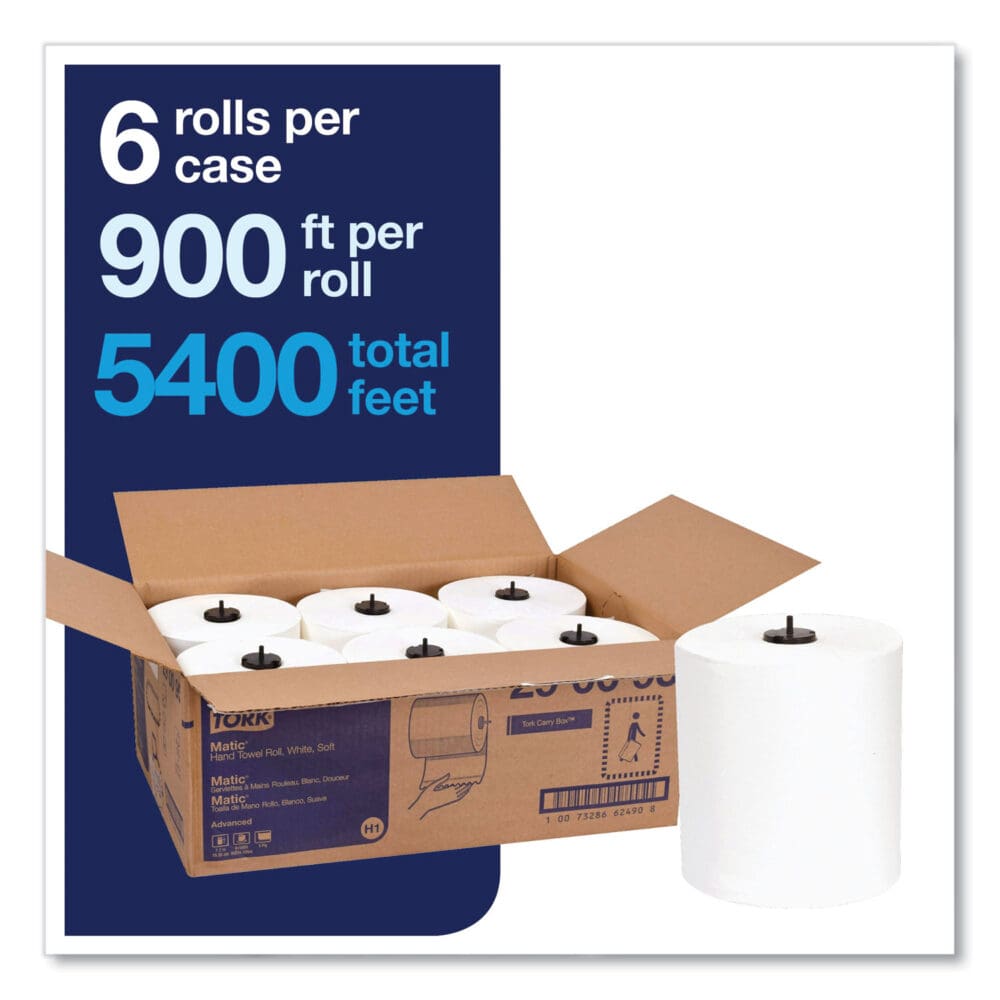 Advanced Matic Hand Towel Roll, 1-Ply, 7.7" x 900 ft, White, 6 Rolls/Carton - Image 2