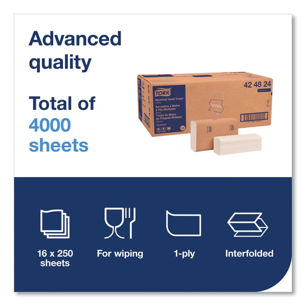 Advanced Multifold Hand Towel, 1-Ply, 9 x 9.5, White, 250/Pack, 16 Packs/Carton - Image 3
