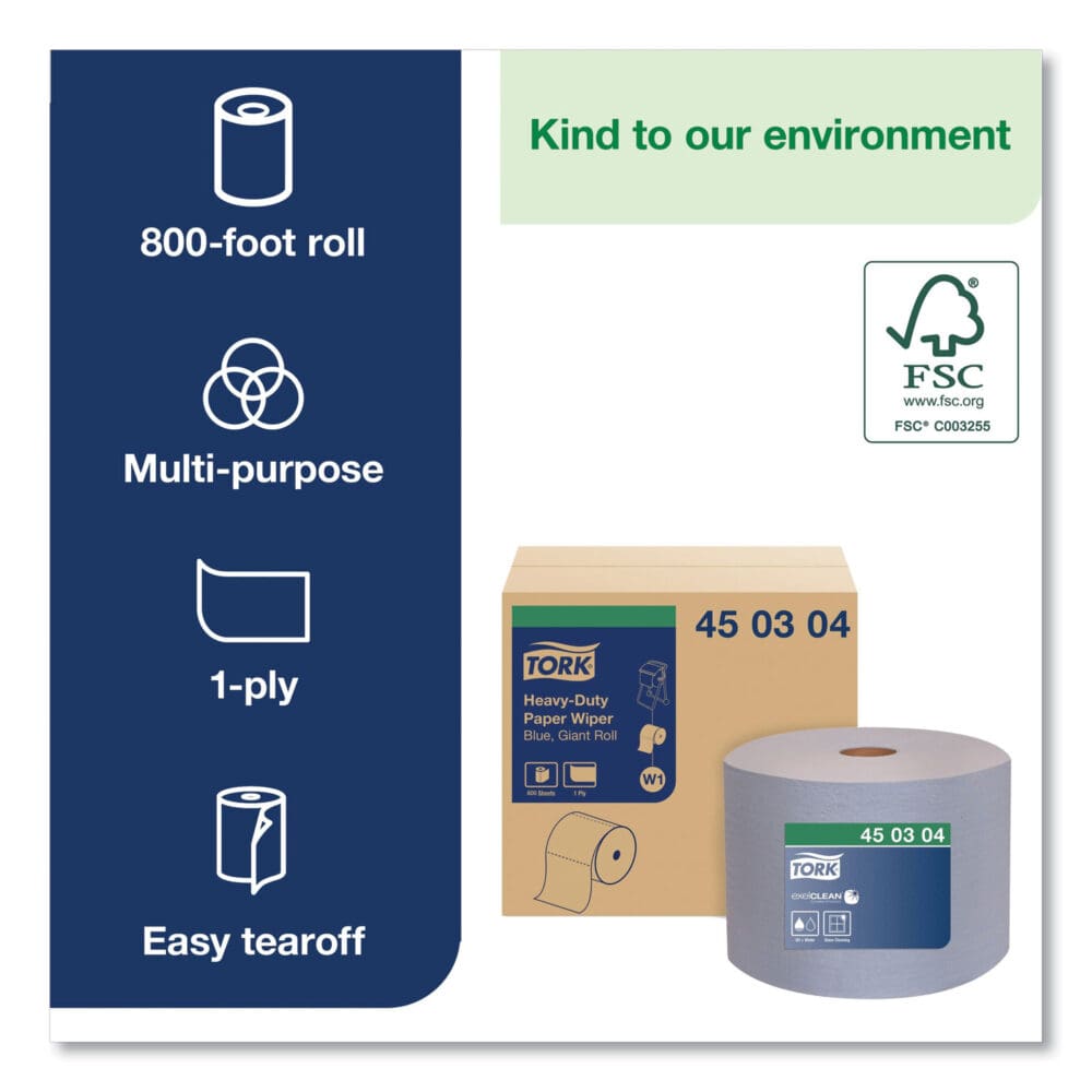 Heavy-Duty Paper Wiper, 1-Ply, 11.1" x 800 ft, Blue - Image 2