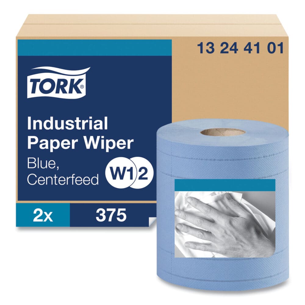Industrial Paper Wiper, 4-Ply, 11 x 15.75, Unscented, Blue, 375 Wipes/Roll, 2 Rolls/Carton - Image 2