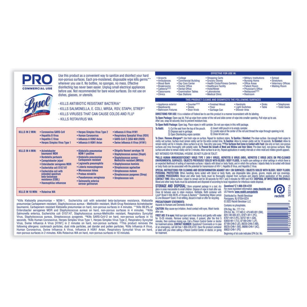 Professional Disinfecting Wipe Bucket, 1-Ply, 6 x 8, Lemon and Lime Blossom, White, 800 Wipes/Bucket, 2 Buckets/Carton - Image 5