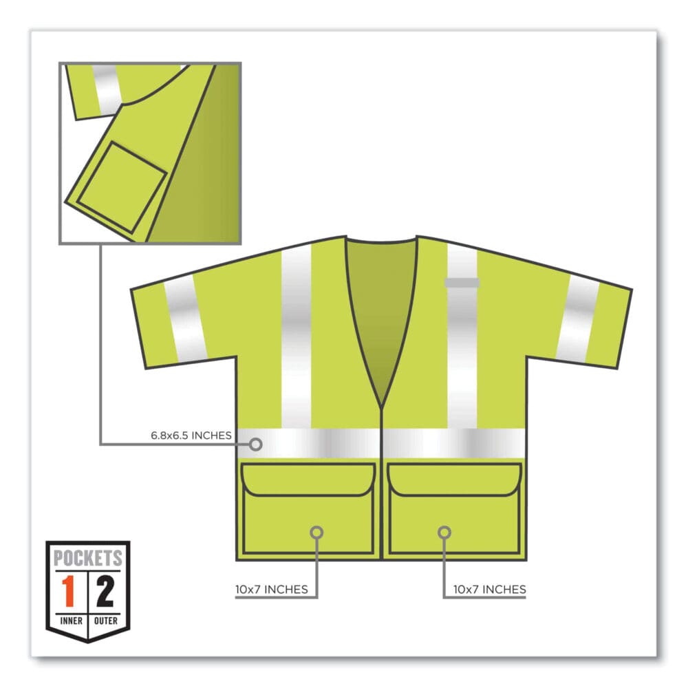 GloWear 8320Z Class 3 Standard Zipper Vest, Polyester, 2X-Large/3X-Large, Lime, Ships in 1-3 Business Days - Image 2