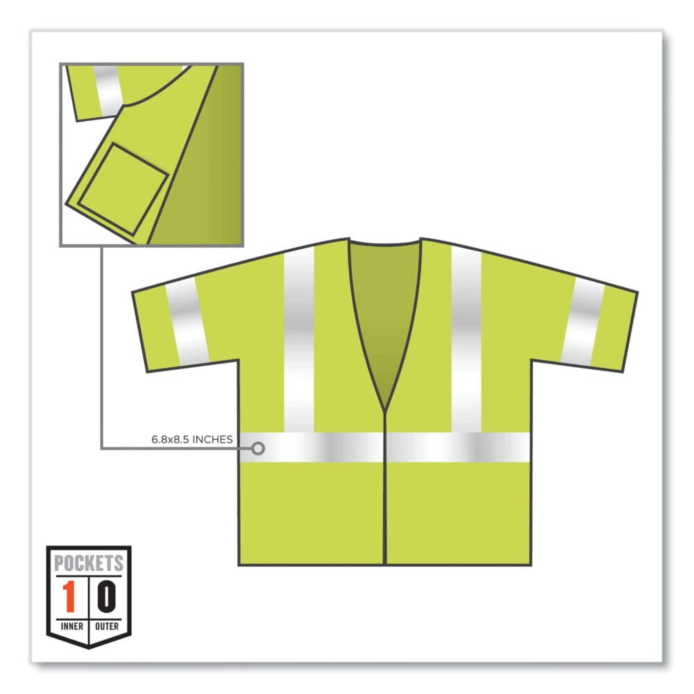 GloWear 8310HL Class 3 Economy Hook and Loop Vest, Polyester, 4X-Large/5X-Large, Lime, Ships in 1-3 Business Days - Image 4