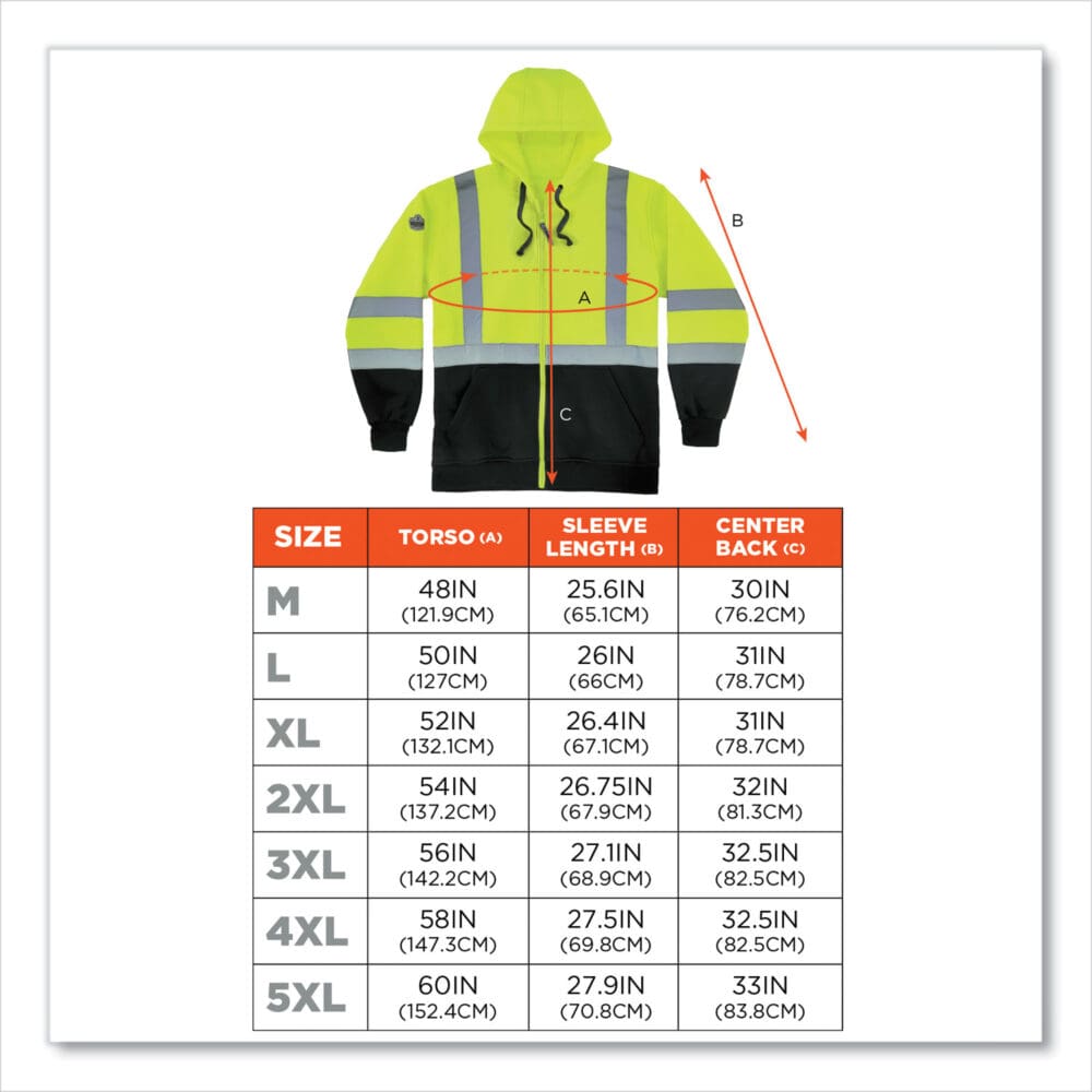 GloWear 8372 ZipUp HiVis Class 3 Zip Hood Sweatshirt w/ Black Bottom, Polar Fleece, Lime, Medium, Ships in 1-3 Business Days - Image 4