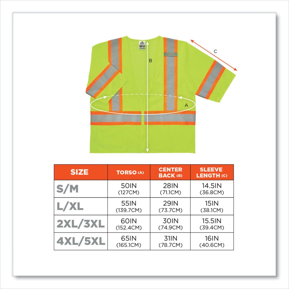 GloWear 8330Z Class 3 Two-Tone Zipper Vest, Polyester, 2X-Large/3X-Large, Lime, Ships in 1-3 Business Days - Image 4