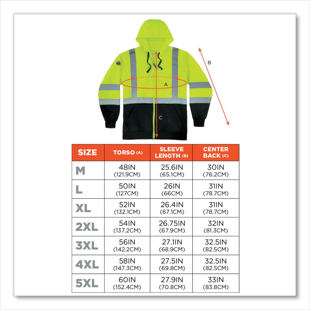 GloWear 8372 ZipUp HiVis Class 3 Zip Hood Sweatshirt w/ Black Bottom, Polar Fleece, Lime, Medium, Ships in 1-3 Business Days - Image 3