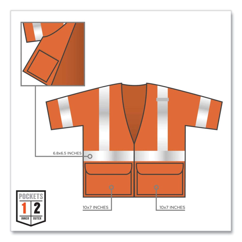 GloWear 8320Z Class 3 Standard Zipper Vest, Polyester, Largel/X-Large, Orange, Ships in 1-3 Business Days - Image 3