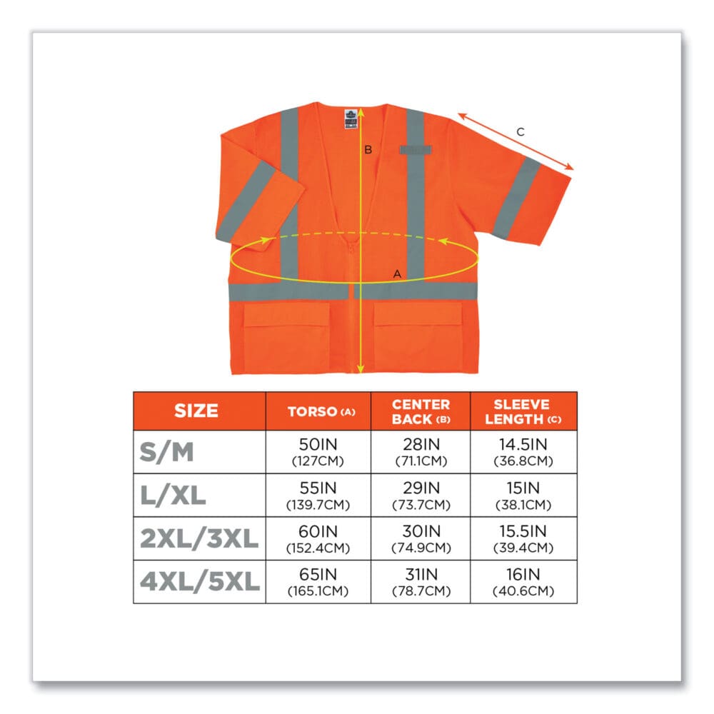 GloWear 8320Z Class 3 Standard Zipper Vest, Polyester, Largel/X-Large, Orange, Ships in 1-3 Business Days - Image 4