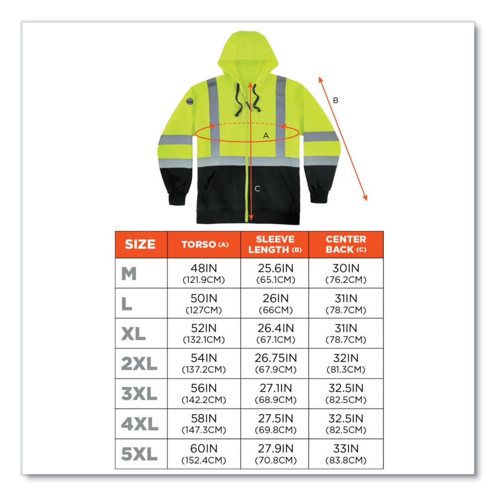 GloWear 8372 ZipUp HiVis Class 3 Zip Hood Sweatshirt w/ Black Bottom, Polar Fleece, Lime, Medium, Ships in 1-3 Business Days - Image 2