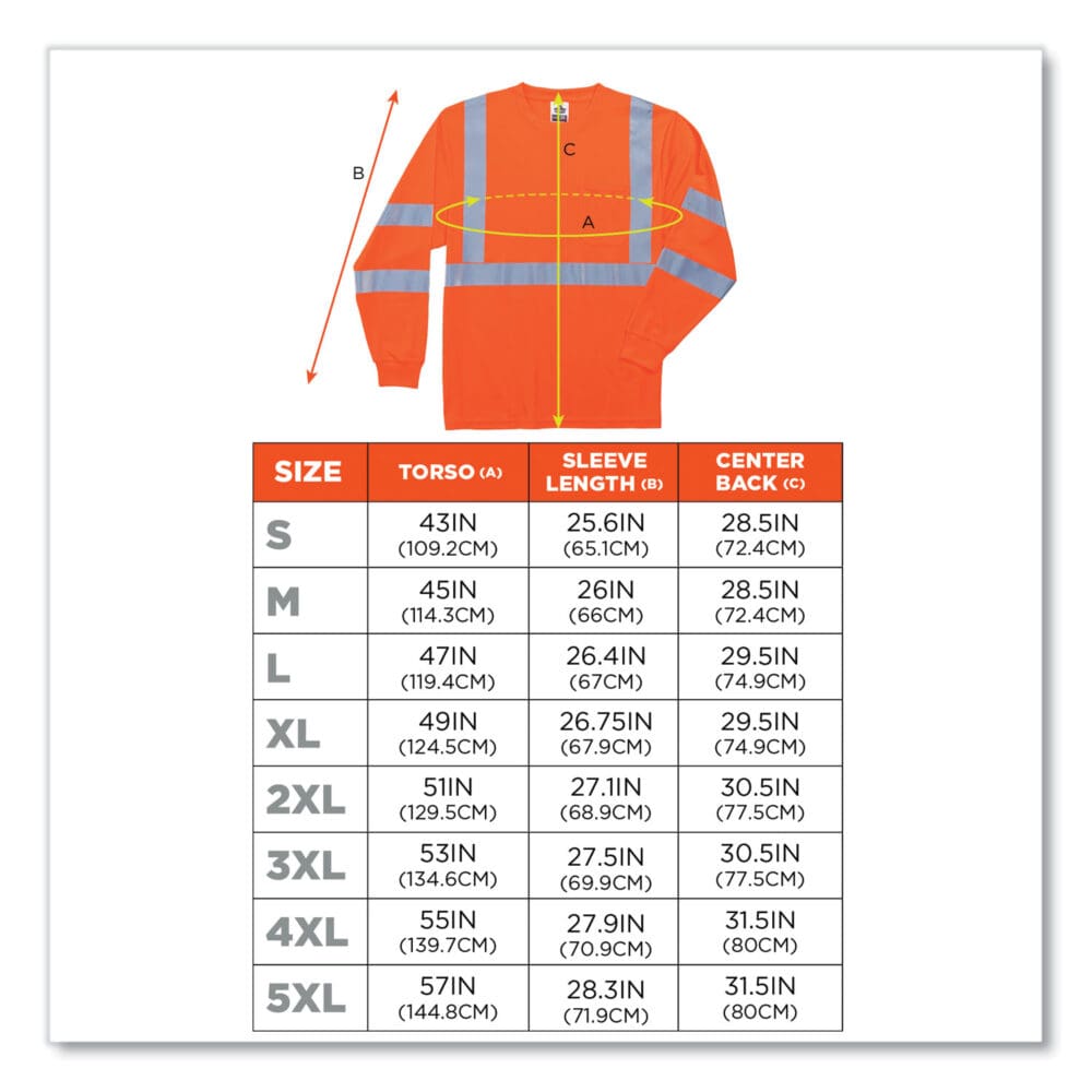GloWear 8391 Class 3 Hi-Vis Long Sleeve Shirt, Polyester, Orange, X-Large, Ships in 1-3 Business Days - Image 3