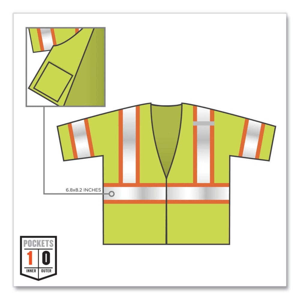 GloWear 8330Z Class 3 Two-Tone Zipper Vest, Polyester, 4X-Large/5X-Large, Lime, Ships in 1-3 Business Days - Image 2
