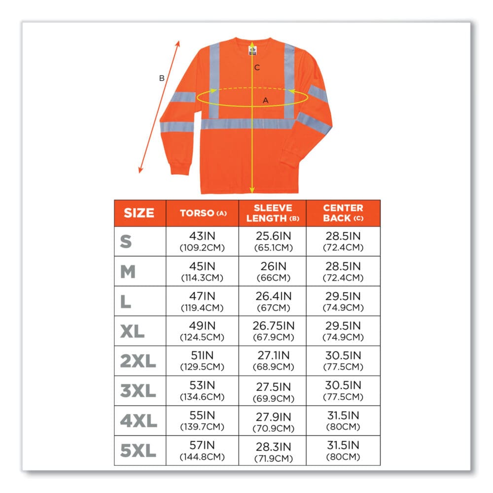 GloWear 8391 Class 3 Hi-Vis Long Sleeve Shirt, Polyester, Orange, 4X-Large, Ships in 1-3 Business Days - Image 3