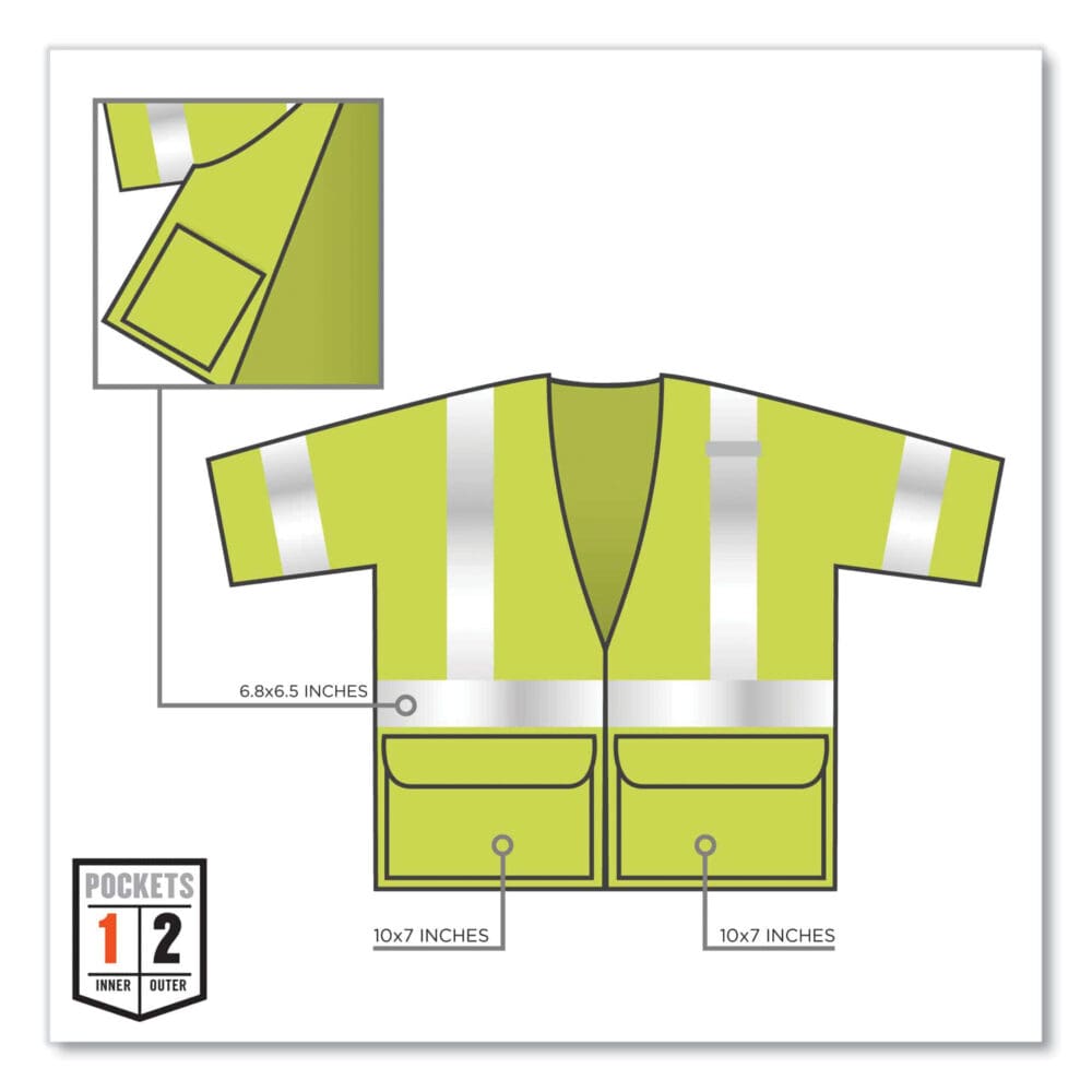 GloWear 8320Z Class 3 Standard Zipper Vest, Polyester, Largel/X-Large, Lime, Ships in 1-3 Business Days - Image 4