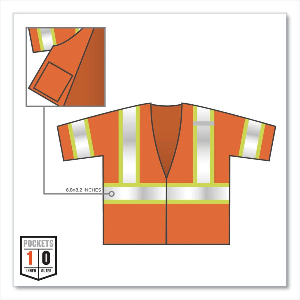 GloWear 8330Z Class 3 Two-Tone Zipper Vest, Polyester, Small/Medium, Orange, Ships in 1-3 Business Days - Image 3