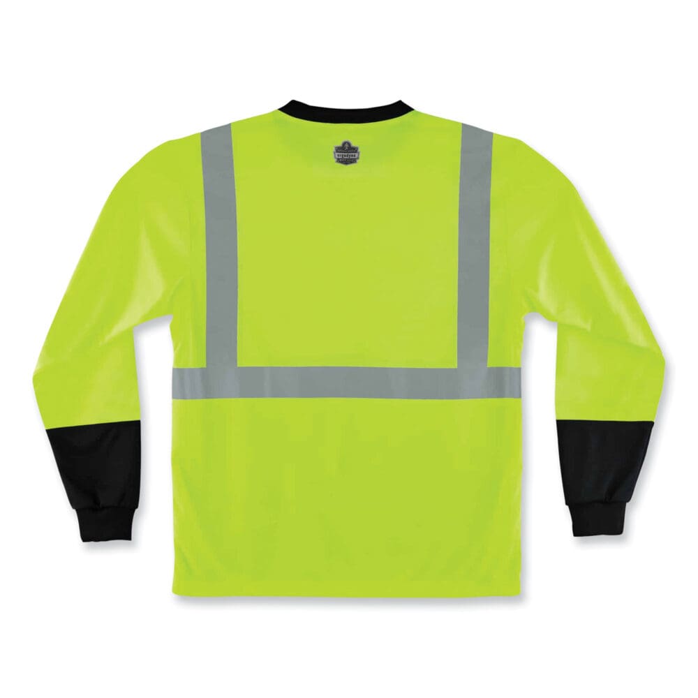 GloWear 8291BK Type R Class 2 Black Front Long Sleeve T-Shirt, Polyester, Small, Lime, Ships in 1-3 Business Days - Image 2