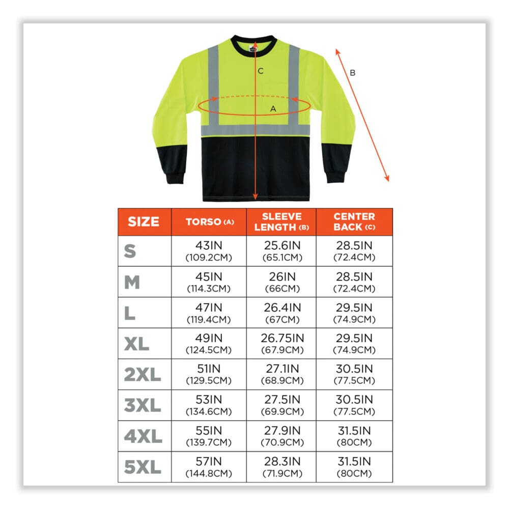 GloWear 8281BK Class 2 Long Sleeve Shirt with Black Bottom, Polyester, 4X-Large, Lime, Ships in 1-3 Business Days - Image 4