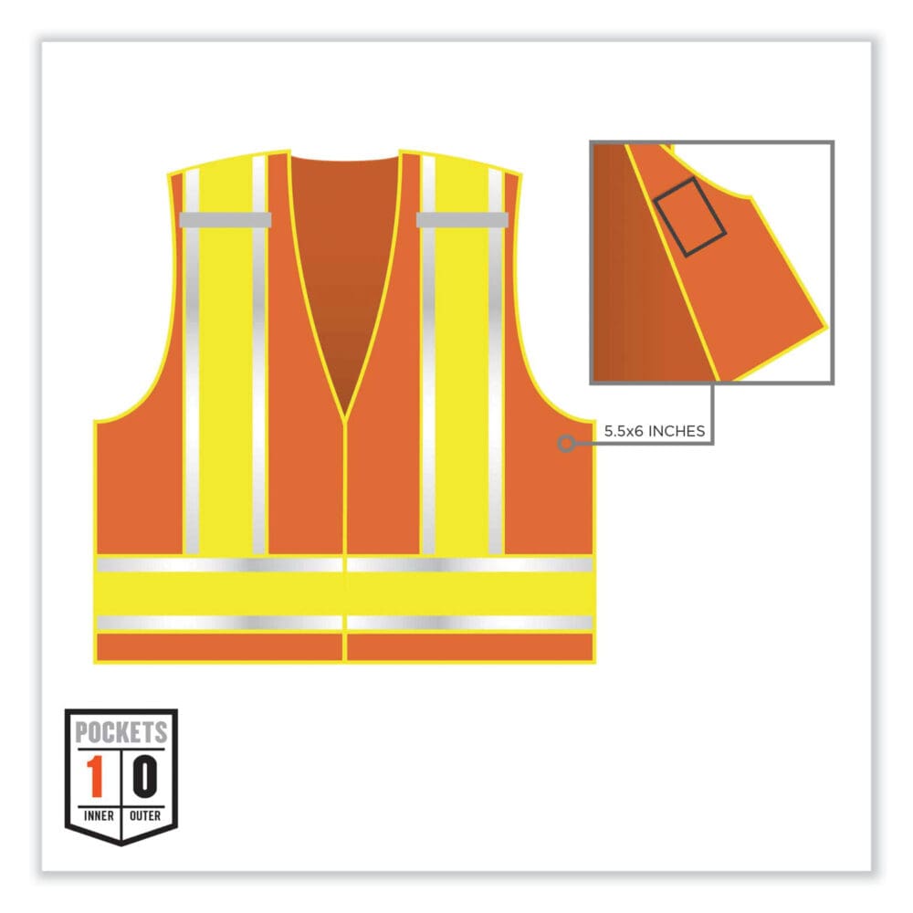 GloWear 8245PSV Class 2 Public Safety Vest, Polyester, 6X-Large/7X-Large, Orange, Ships in 1-3 Business Days - Image 2