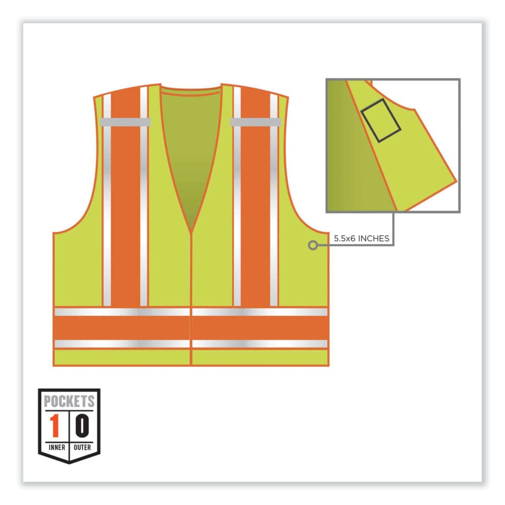 GloWear 8245PSV Class 2 Public Safety Vest, Polyester, Large/X-Large, Lime, Ships in 1-3 Business Days - Image 2