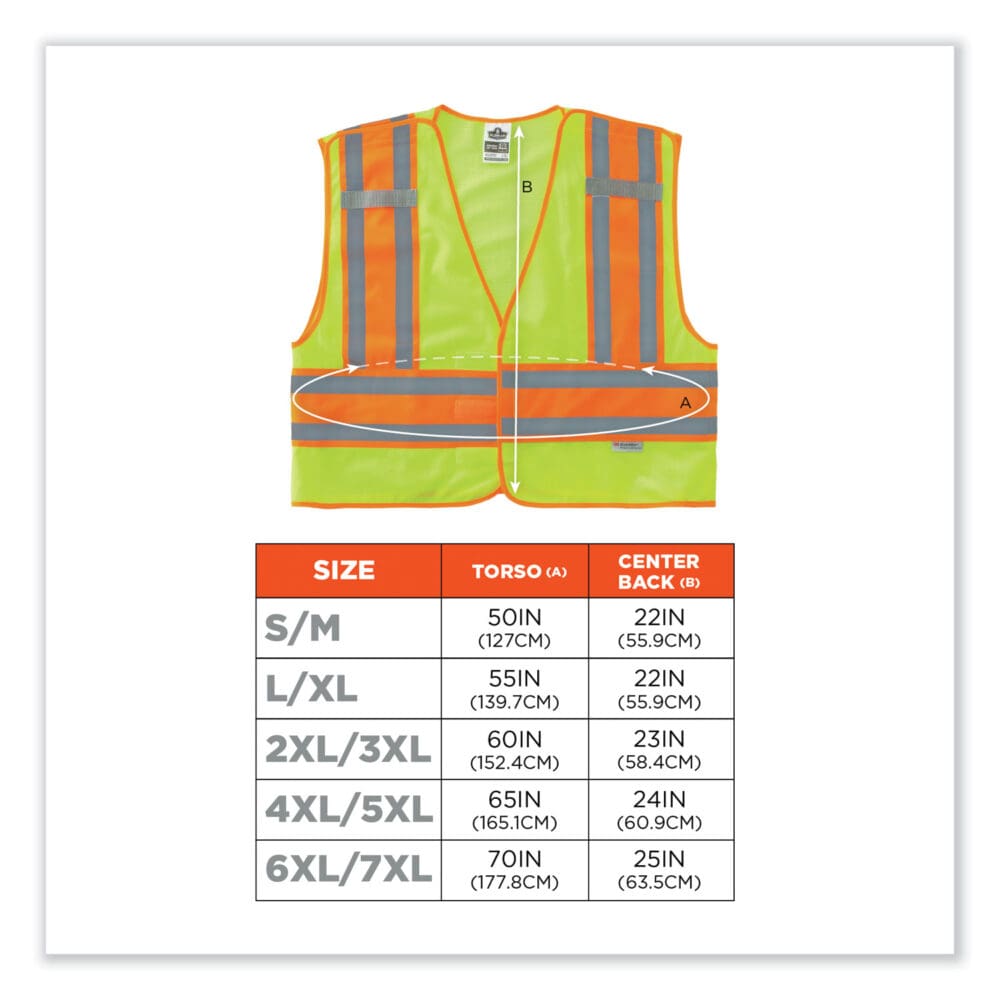 GloWear 8245PSV Class 2 Public Safety Vest, Polyester, Large/X-Large, Lime, Ships in 1-3 Business Days - Image 3