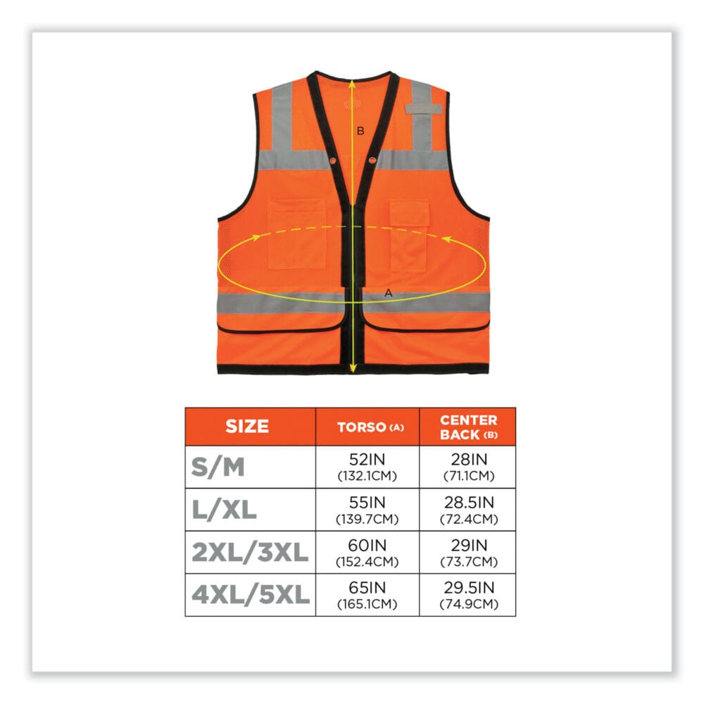 GloWear 8253HDZ Class 2 Heavy-Duty Mesh Surveyors Vest, Polyester, 4X-Large/5X-Large, Orange, Ships in 1-3 Business Days - Image 2