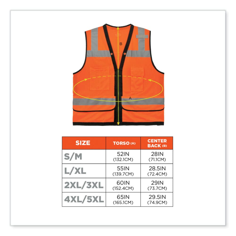 GloWear 8253HDZ Class 2 Heavy-Duty Mesh Surveyors Vest, Polyester, Small/Medium, Orange, Ships in 1-3 Business Days - Image 3
